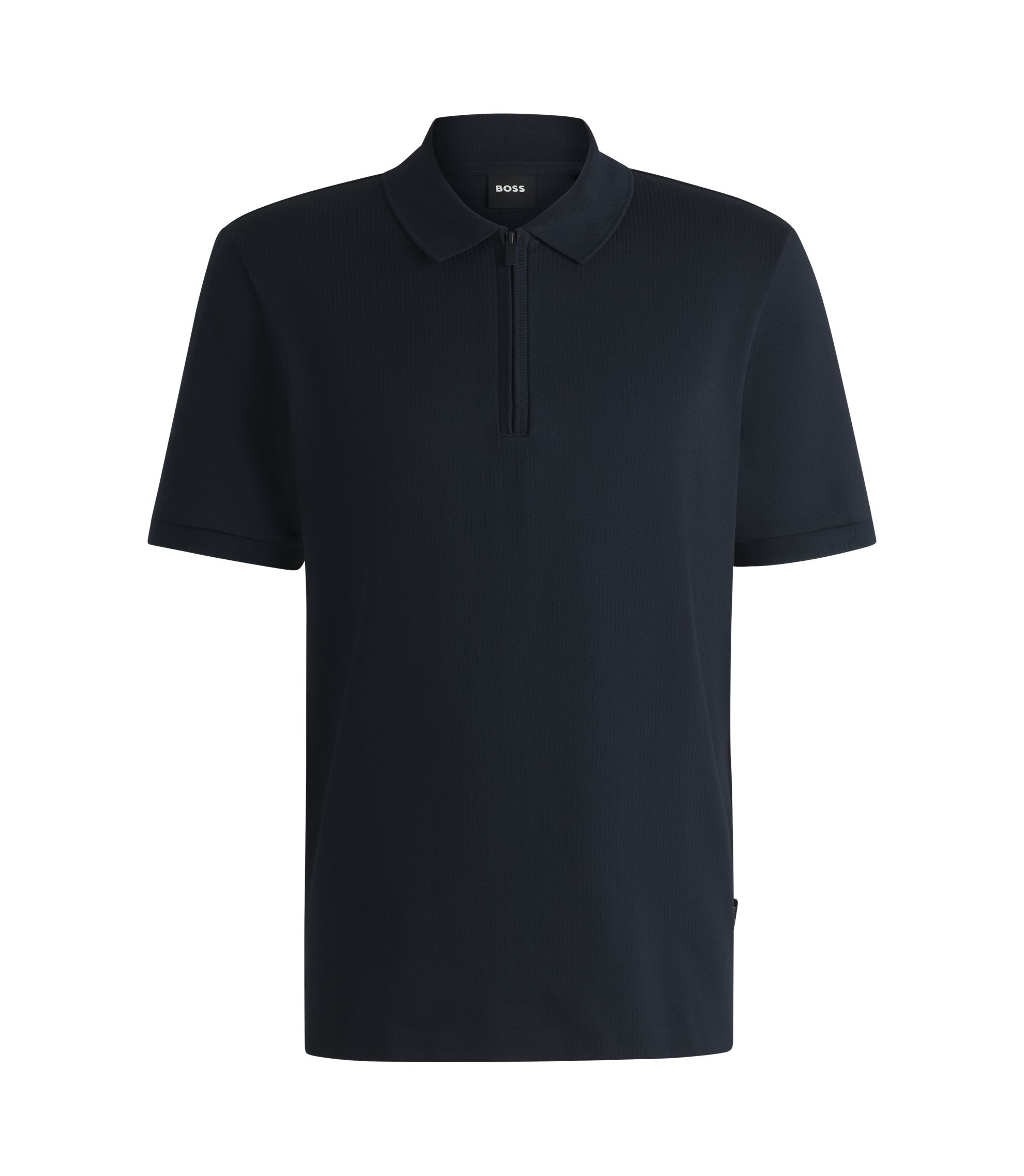 BOSS - Polo shirt with seersucker structure - Dark Blue