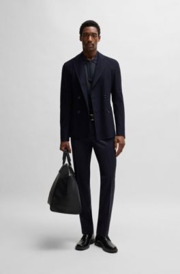 BOSS - Polo shirt with seersucker structure - Dark Blue