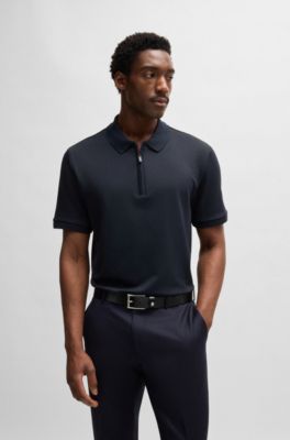 Polo shirt with seersucker structure, Dark Blue