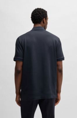 Polo shirt with seersucker structure, Dark Blue