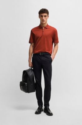 Polo shirt with seersucker structure, Dark Orange
