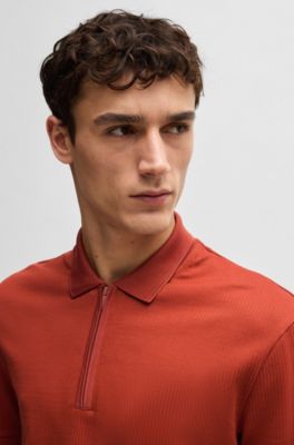Polo shirt with seersucker structure, Dark Orange