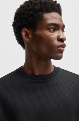 Regular-fit T-shirt in seersucker fabric, Black