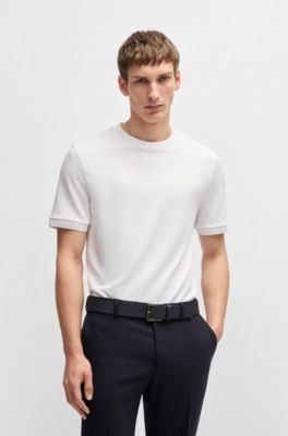 Regular-fit T-shirt in seersucker fabric, White