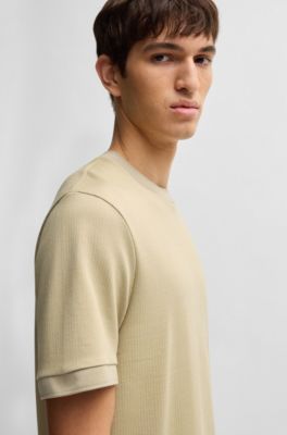 Regular-fit T-shirt in seersucker fabric, Light Beige
