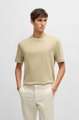 Camiseta regular fit en sirsaca de algod&oacute;n, Beige claro