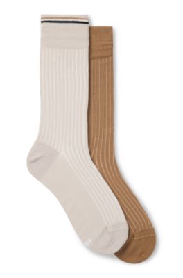 Lot de deux paires de chaussettes mi-mollet en coton m&eacute;lang&eacute;, Beige clair