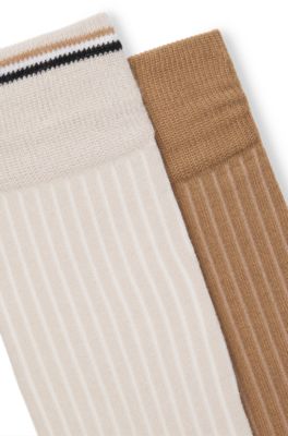 Lot de deux paires de chaussettes mi-mollet en coton m&eacute;lang&eacute;, Beige clair