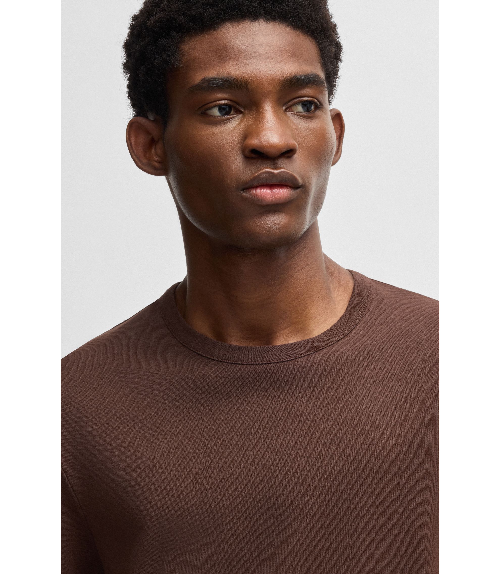 BOSS - Regular-fit T-shirt in cotton and linen - Dark Brown