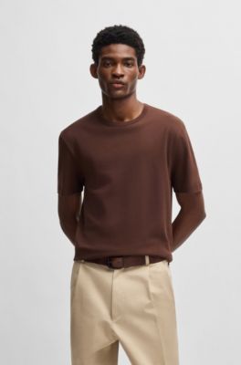 Regular-fit T-shirt in cotton and linen, Dark Brown