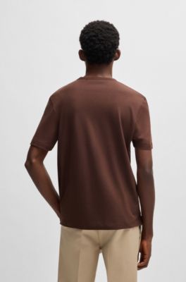 Regular-fit T-shirt in cotton and linen, Dark Brown