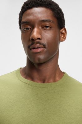 Regular-fit T-shirt in cotton and linen, Green