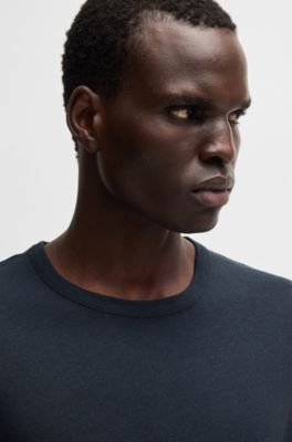 Regular-fit T-shirt in cotton and linen, Dark Blue