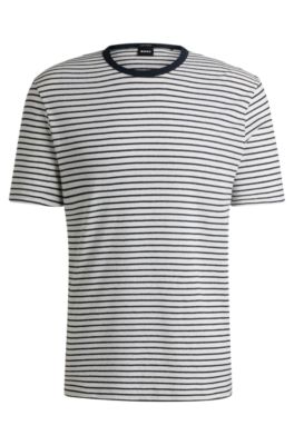 Regular-fit T-shirt in cotton and linen, Dark Blue