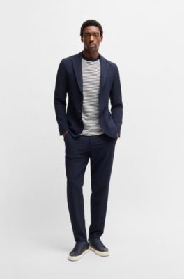 Regular-fit T-shirt in cotton and linen, Dark Blue