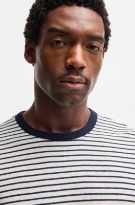 Regular-fit T-shirt in cotton and linen, Dark Blue