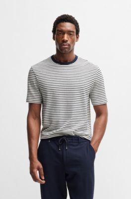 Regular-fit T-shirt in cotton and linen, Dark Blue