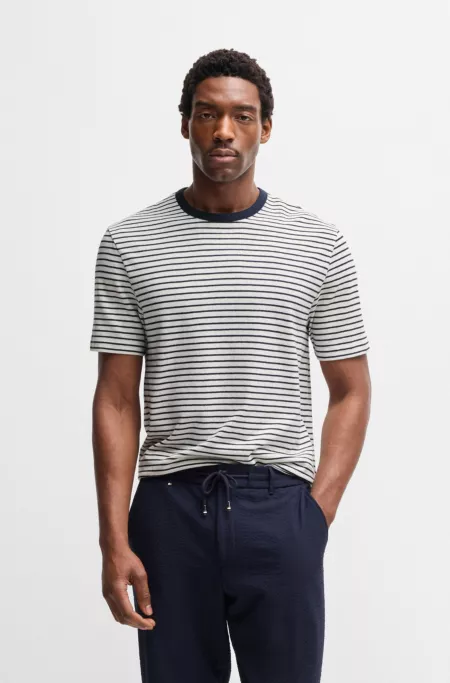 Regular-fit T-shirt in cotton and linen