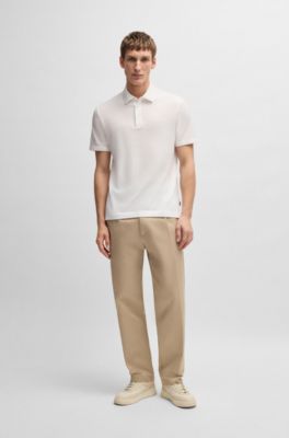 Knit polo shirt in cotton and linen, White