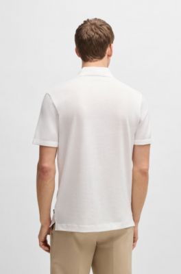 Knit polo shirt in cotton and linen, White