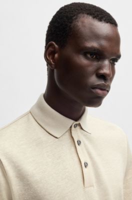 Knit polo shirt in cotton and linen, Light Beige