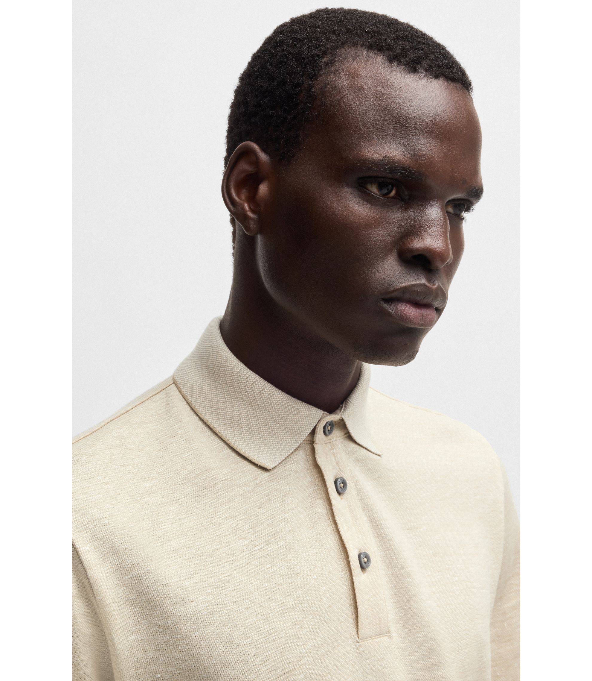 BOSS - Knit polo shirt in cotton and linen - Light Beige