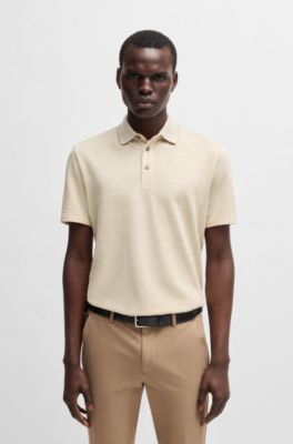 Knit polo shirt in cotton and linen, Light Beige