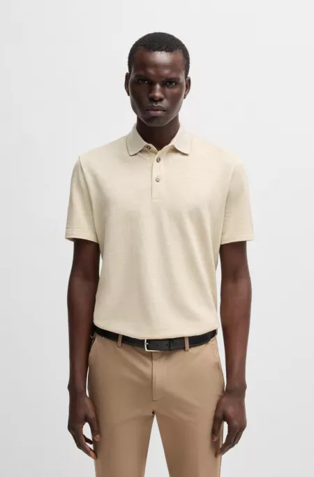 Knit polo shirt in cotton and linen