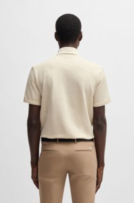Knit polo shirt in cotton and linen, Light Beige