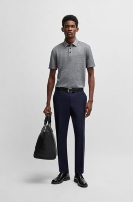 Knit polo shirt in cotton and linen, Grey