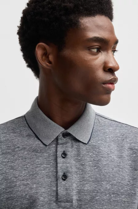 Knit polo shirt in cotton and linen