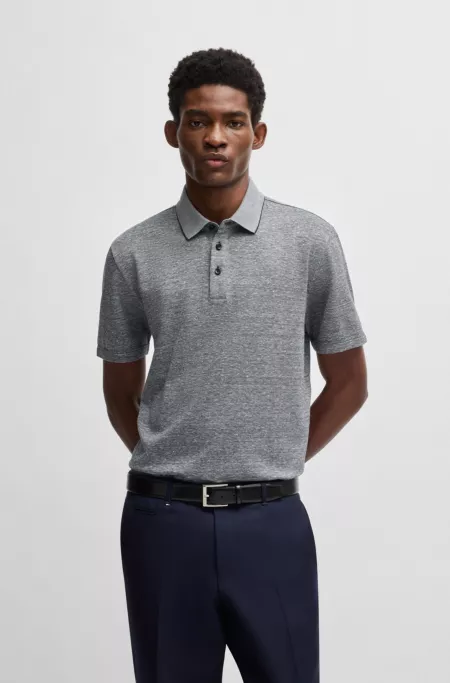Knit polo shirt in cotton and linen