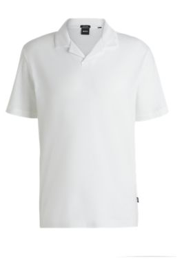 Cotton-linen polo shirt with Johnny collar, White