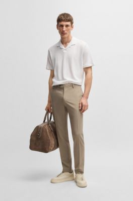 Cotton-linen polo shirt with Johnny collar, White