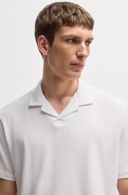 Cotton-linen polo shirt with Johnny collar