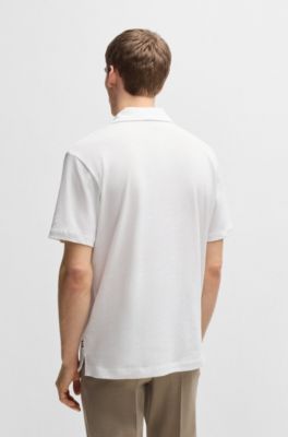 Cotton-linen polo shirt with Johnny collar, White