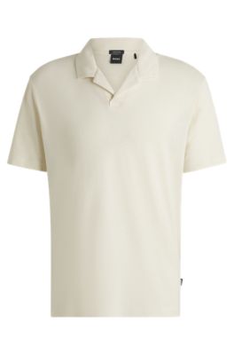BOSS - Cotton-linen polo shirt with Johnny collar - White