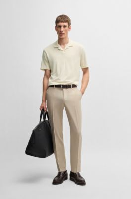 Cotton-linen polo shirt with Johnny collar, White