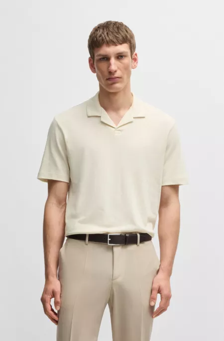 Cotton-linen polo shirt with Johnny collar