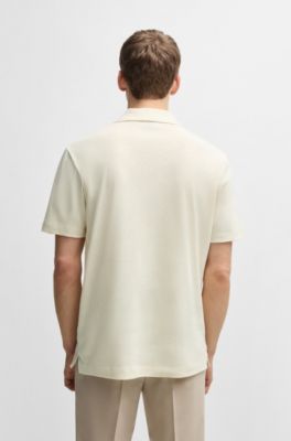 Cotton-linen polo shirt with Johnny collar, White