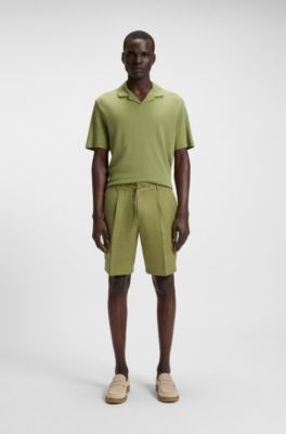Cotton-linen polo shirt with Johnny collar, Green