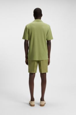 Cotton-linen polo shirt with Johnny collar, Green