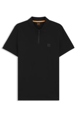 Stretch-cotton slim-fit polo shirt with logo patch, Black