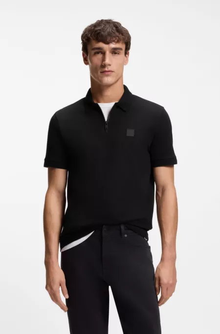 Stretch-cotton slim-fit polo shirt with logo patch