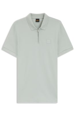 Stretch-cotton slim-fit polo shirt with logo patch, Silver