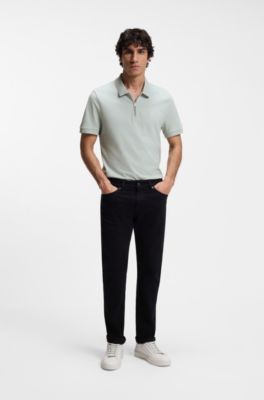 Stretch-cotton slim-fit polo shirt with logo patch, Silver