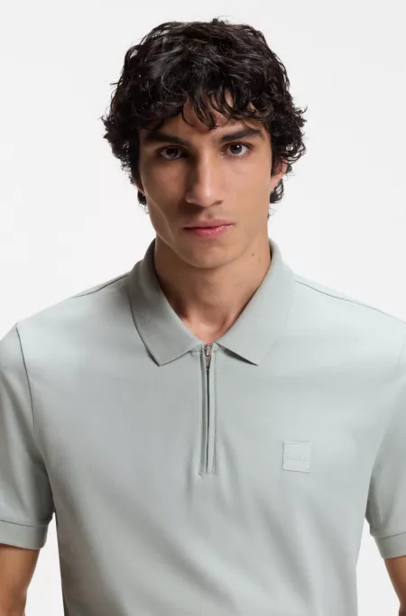 Stretch-cotton slim-fit polo shirt with logo patch