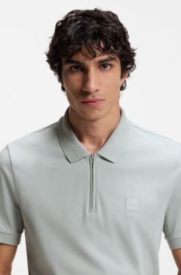 Stretch-cotton slim-fit polo shirt with logo patch, Silver