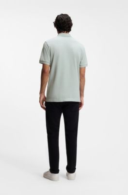 Stretch-cotton slim-fit polo shirt with logo patch, Silver