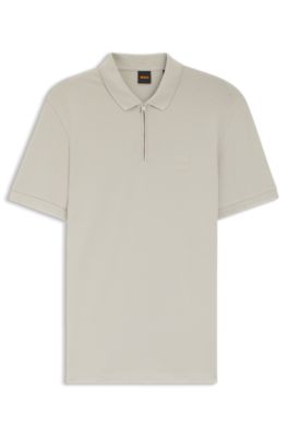 Stretch-cotton slim-fit polo shirt with logo patch, Light Grey